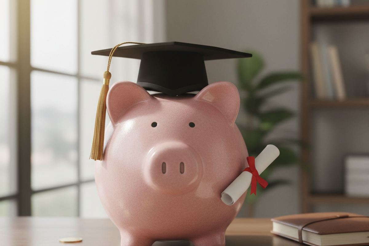 Piggy bank with graduation cap
