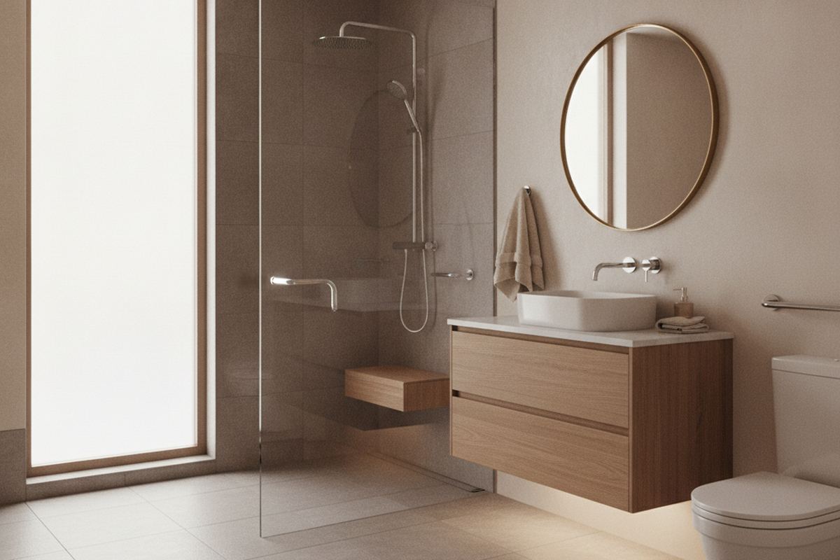 Aging in place bathroom with grab bars