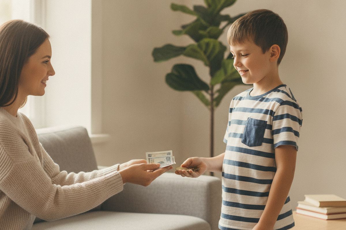 Parent handing money to kid