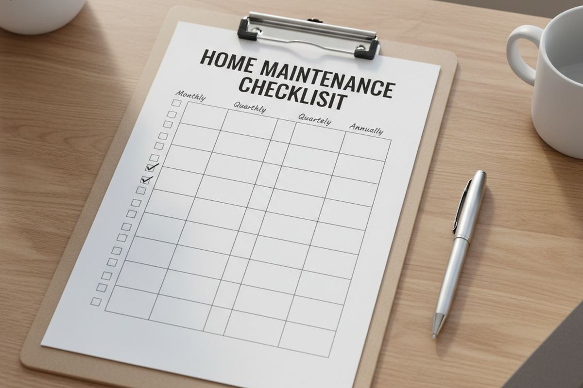 Home maintenance checklist on clipboard