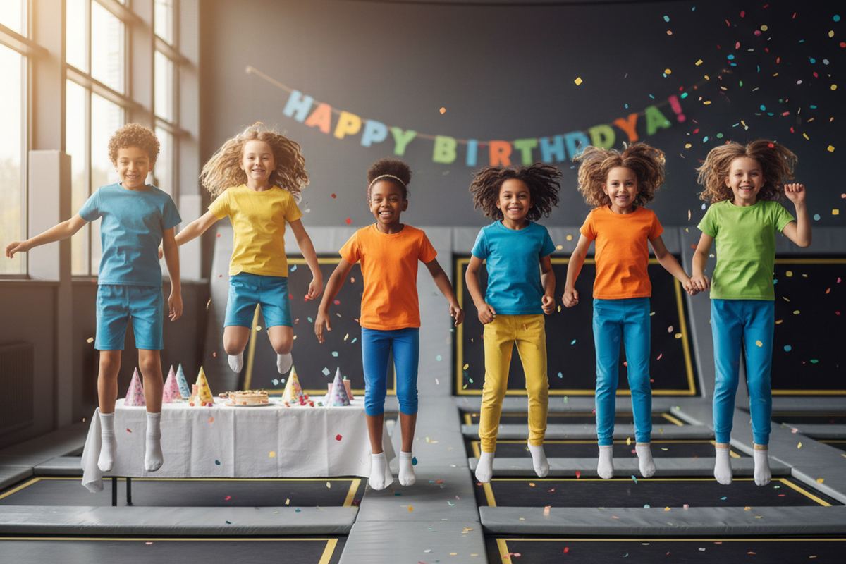 Kids at trampoline park party