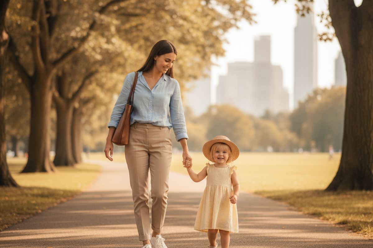 Au pair with a child in a park