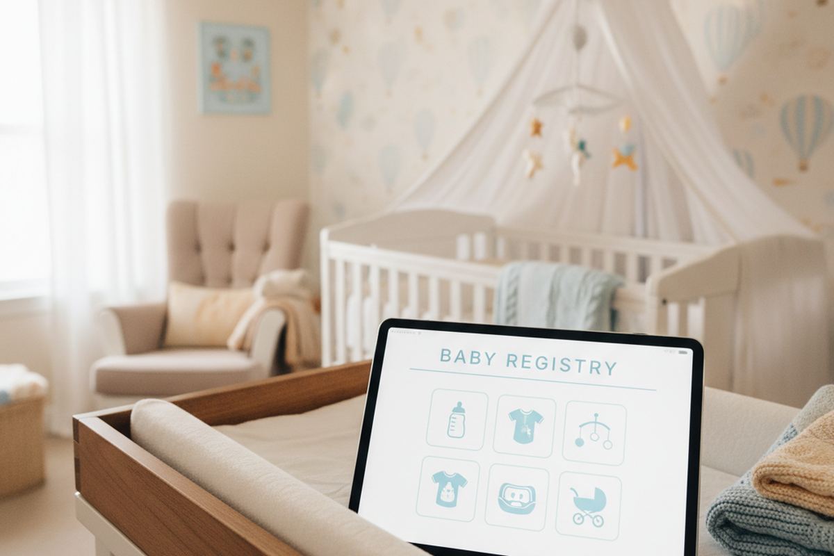 Baby registry checklist on tablet