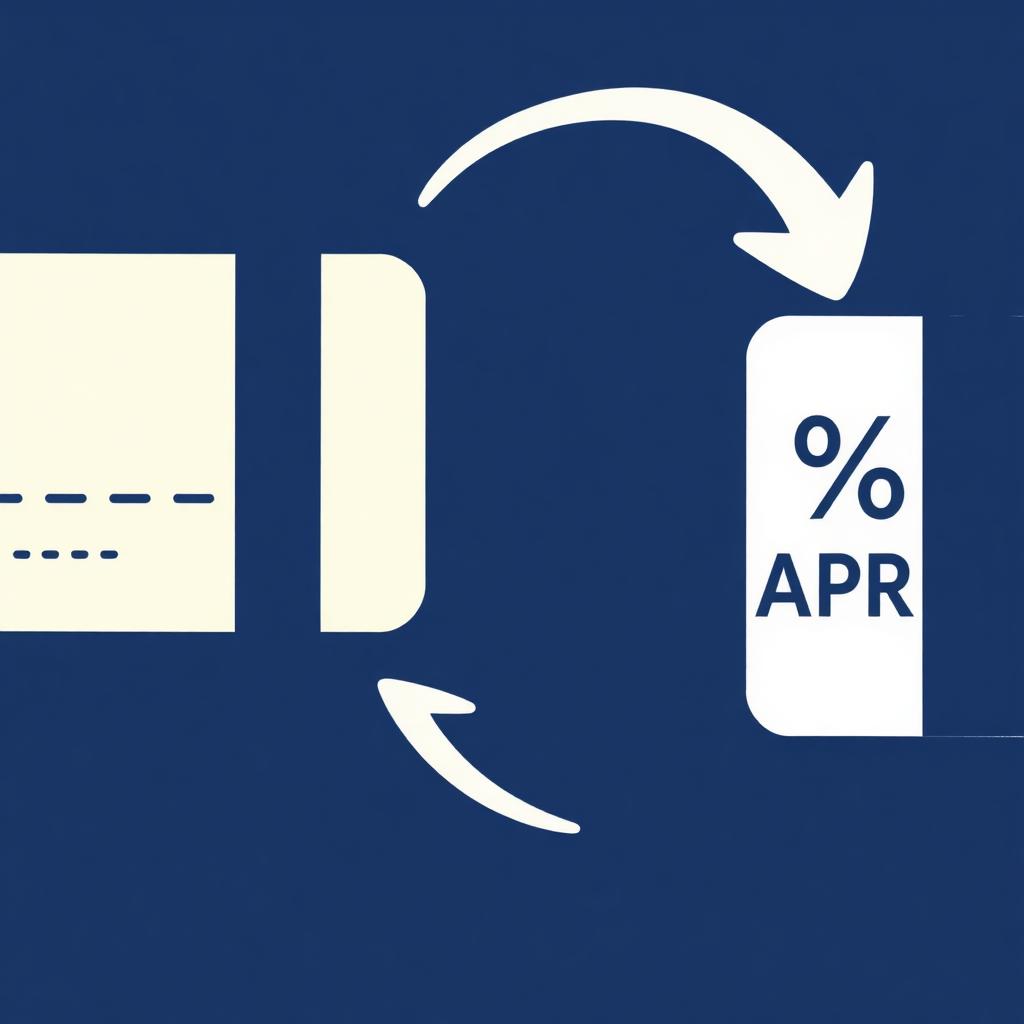Balance transfer arrow between credit cards with 0% APR