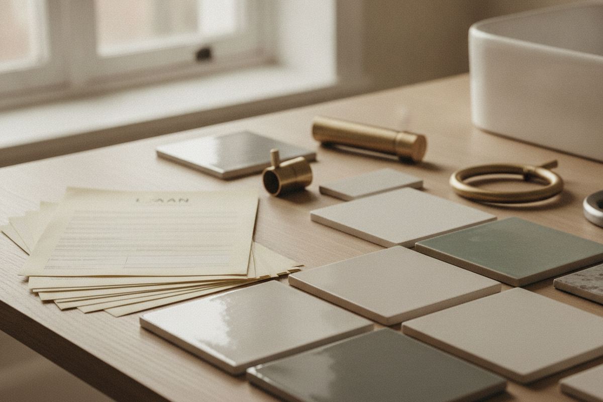 Loan paperwork with bathroom samples