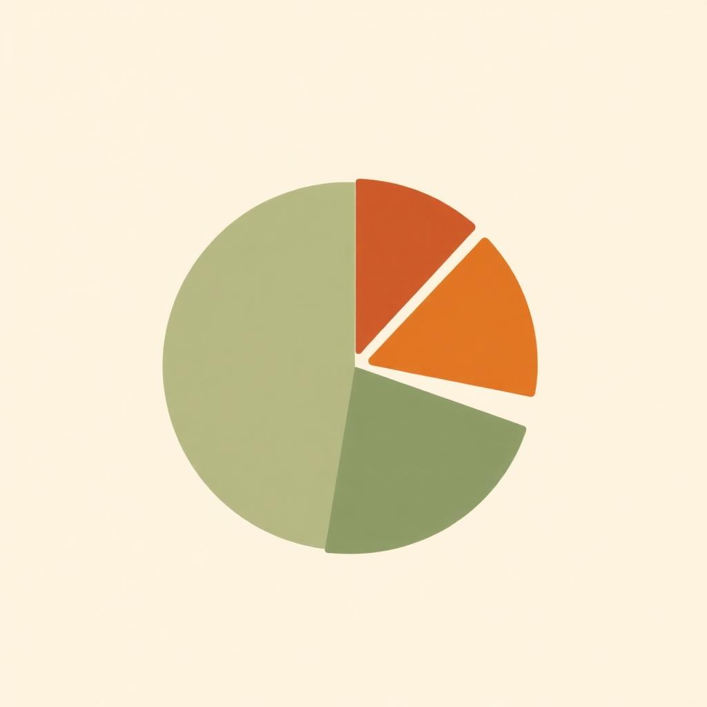 Minimalist 50/30/20 pie chart in sage, terracotta, and olive on cream background