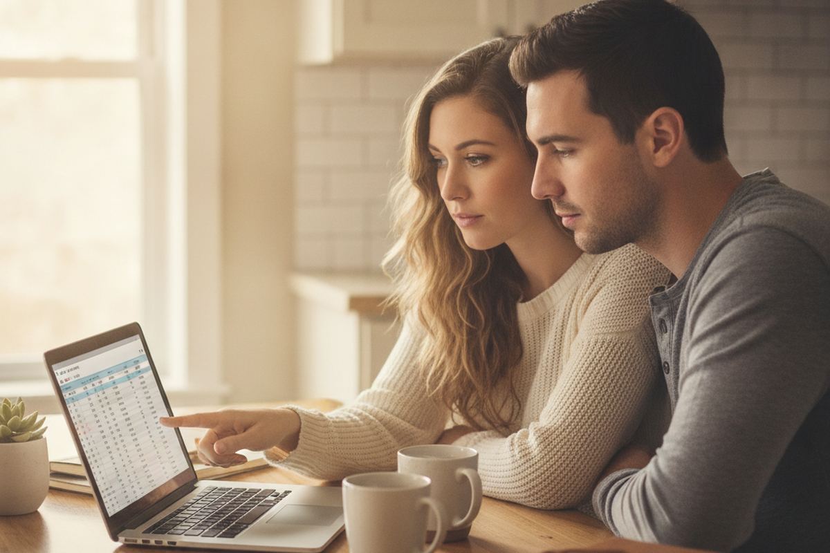 Couple reviewing budget together at kitchen table