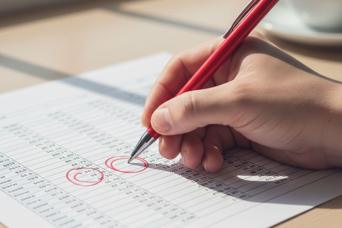 Red pen circling errors on a budget printout