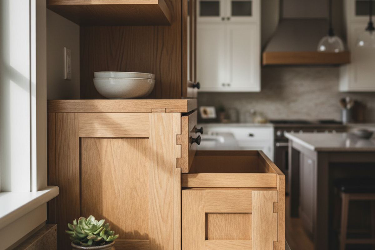 Custom kitchen cabinets close up
