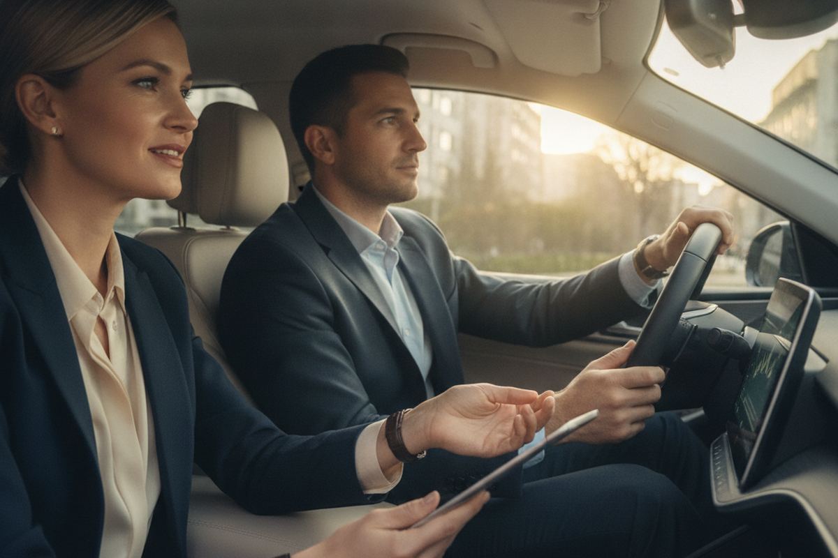 Two coworkers carpooling