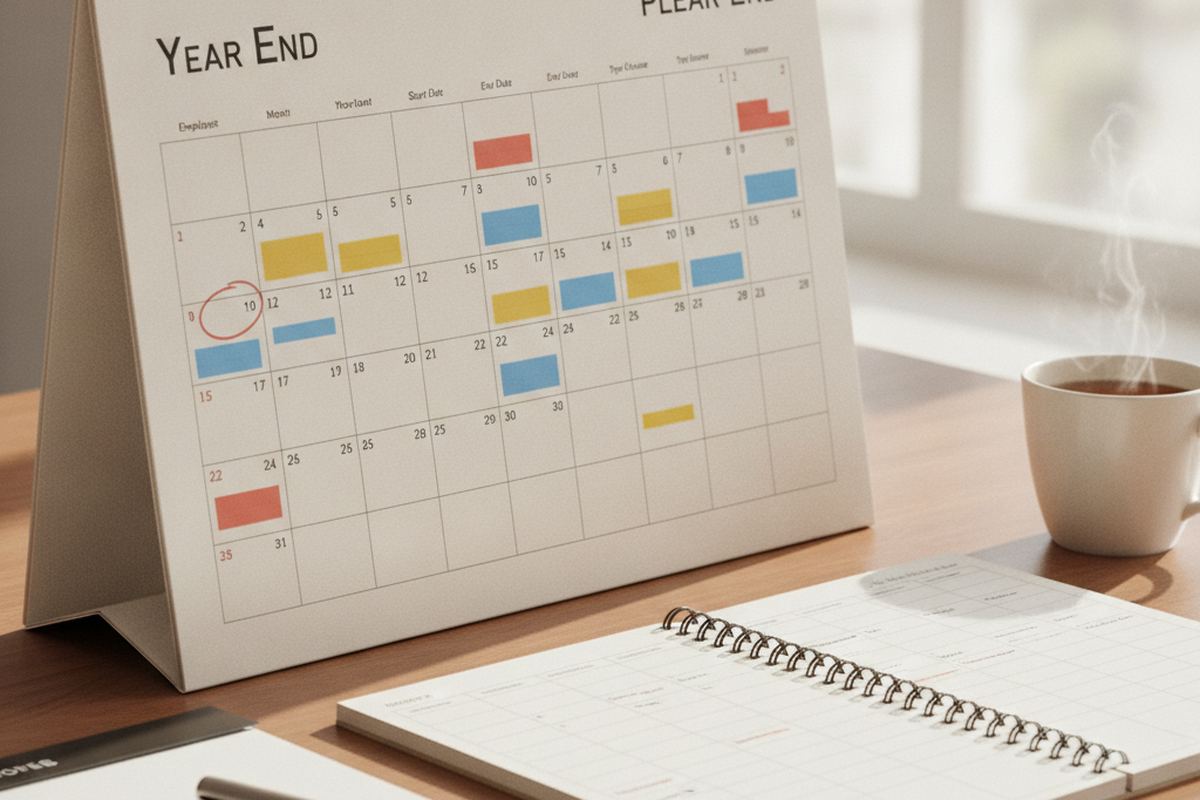 Calendar year end with PTO planner