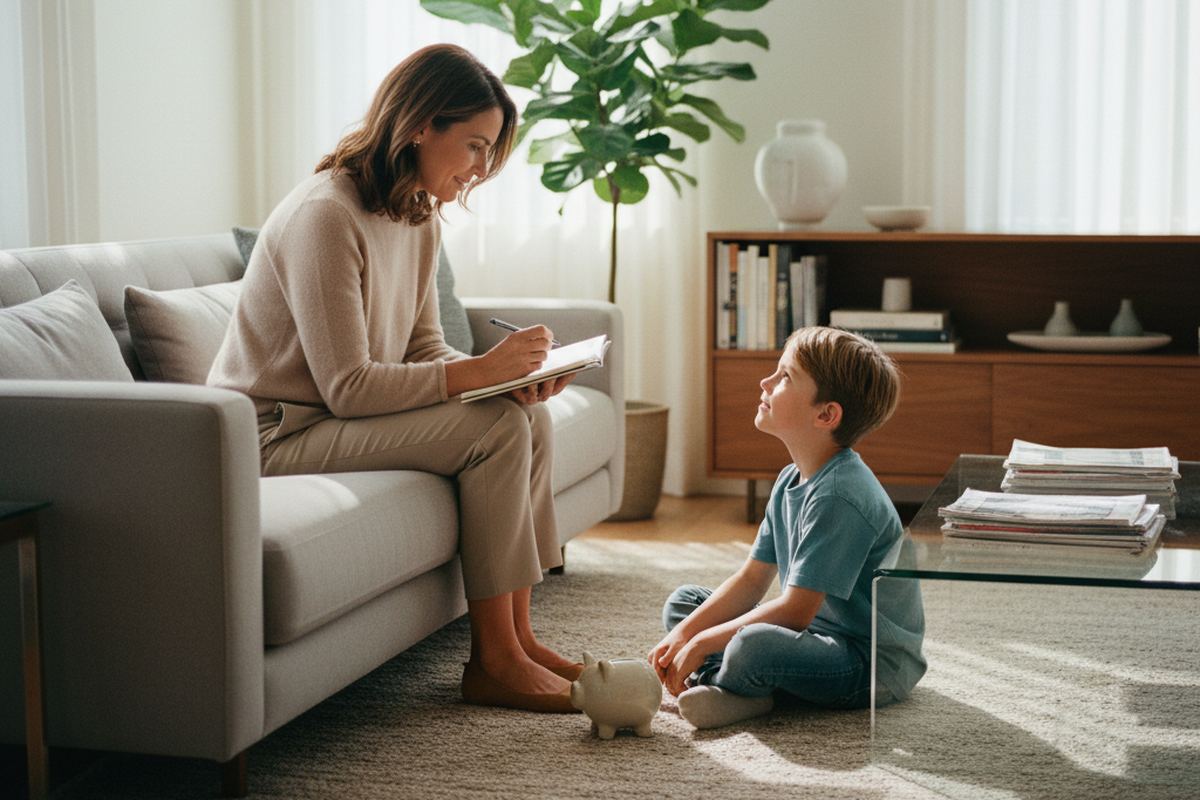 Parent talking calmly with child