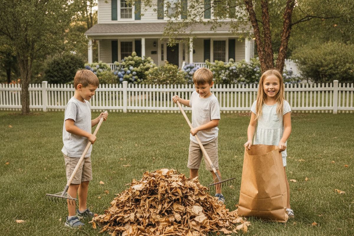 Kids doing summer chores outside