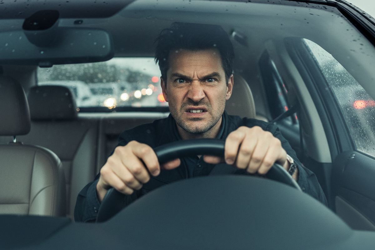 Stressed driver in traffic
