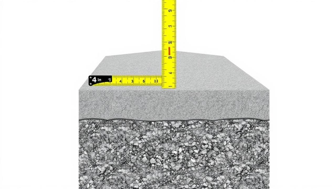 Cross-section view of a 4 inch concrete slab on gravel base
