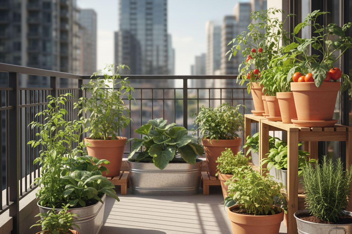Container garden on a balcony