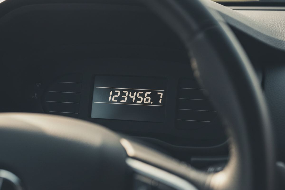 Odometer close up in a car