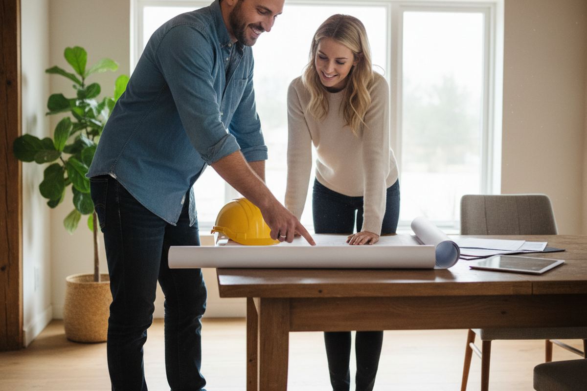 Contractor reviewing plans