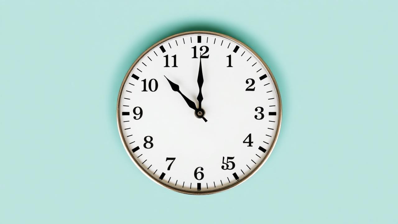 Clock face on a soft teal background representing compounding time