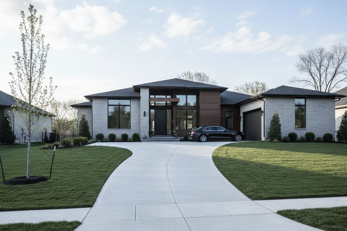 Fresh concrete driveway at a home