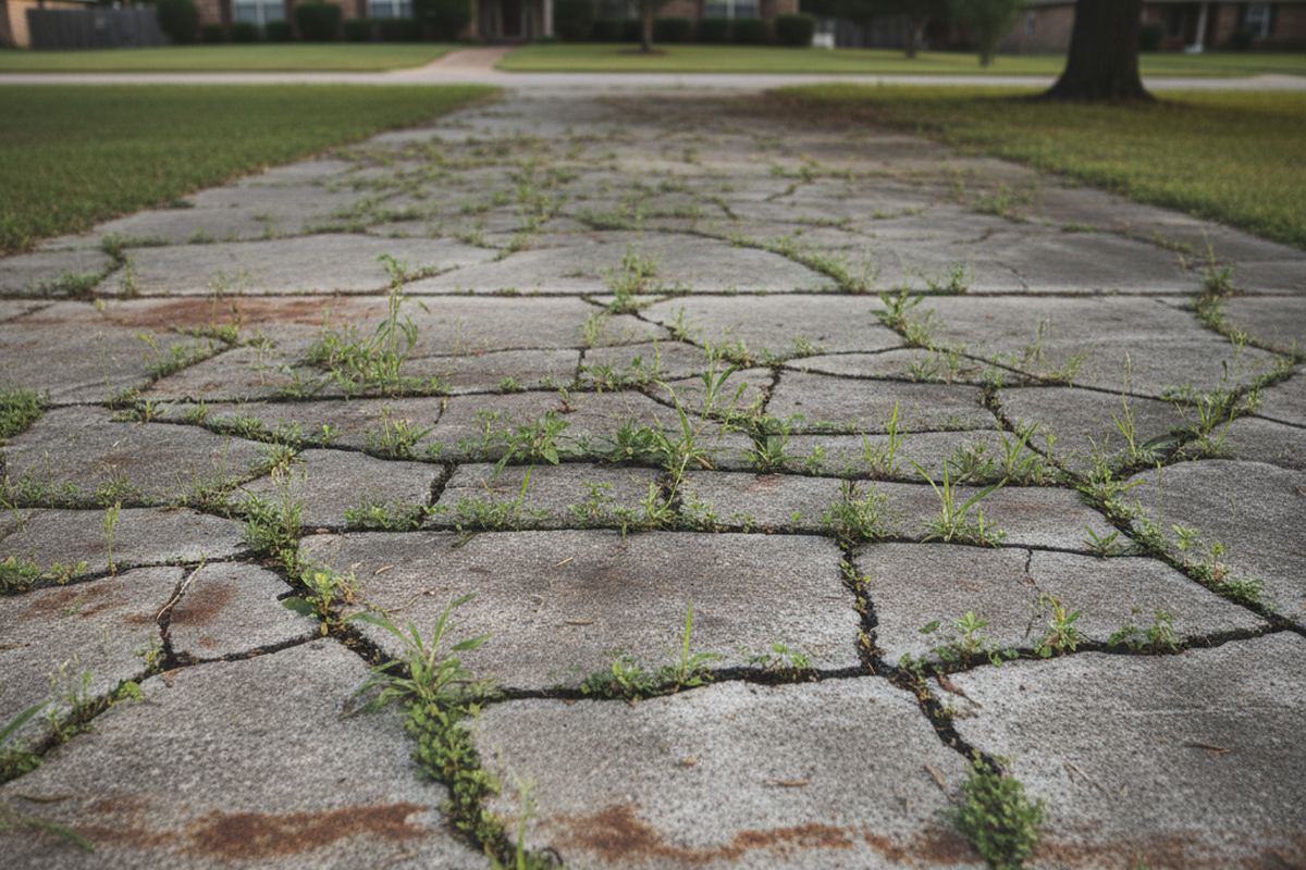 Cracked concrete driveway