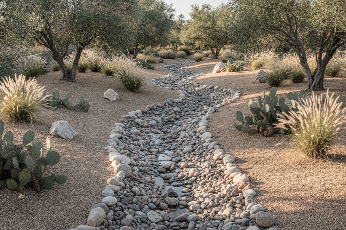 Dry creek bed in landscape