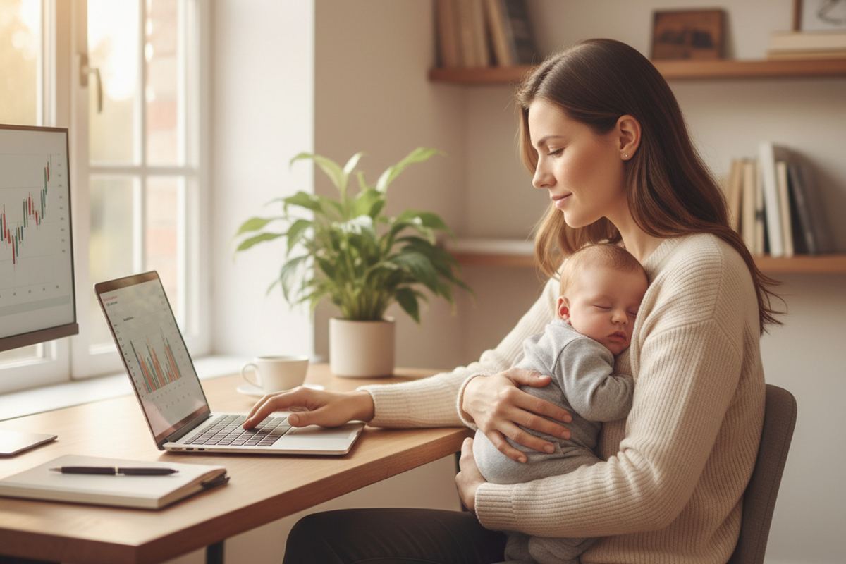 Parent working from home with baby