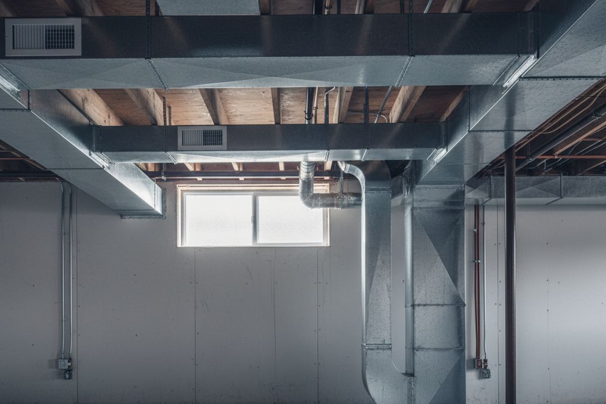 Ductwork in a basement ceiling