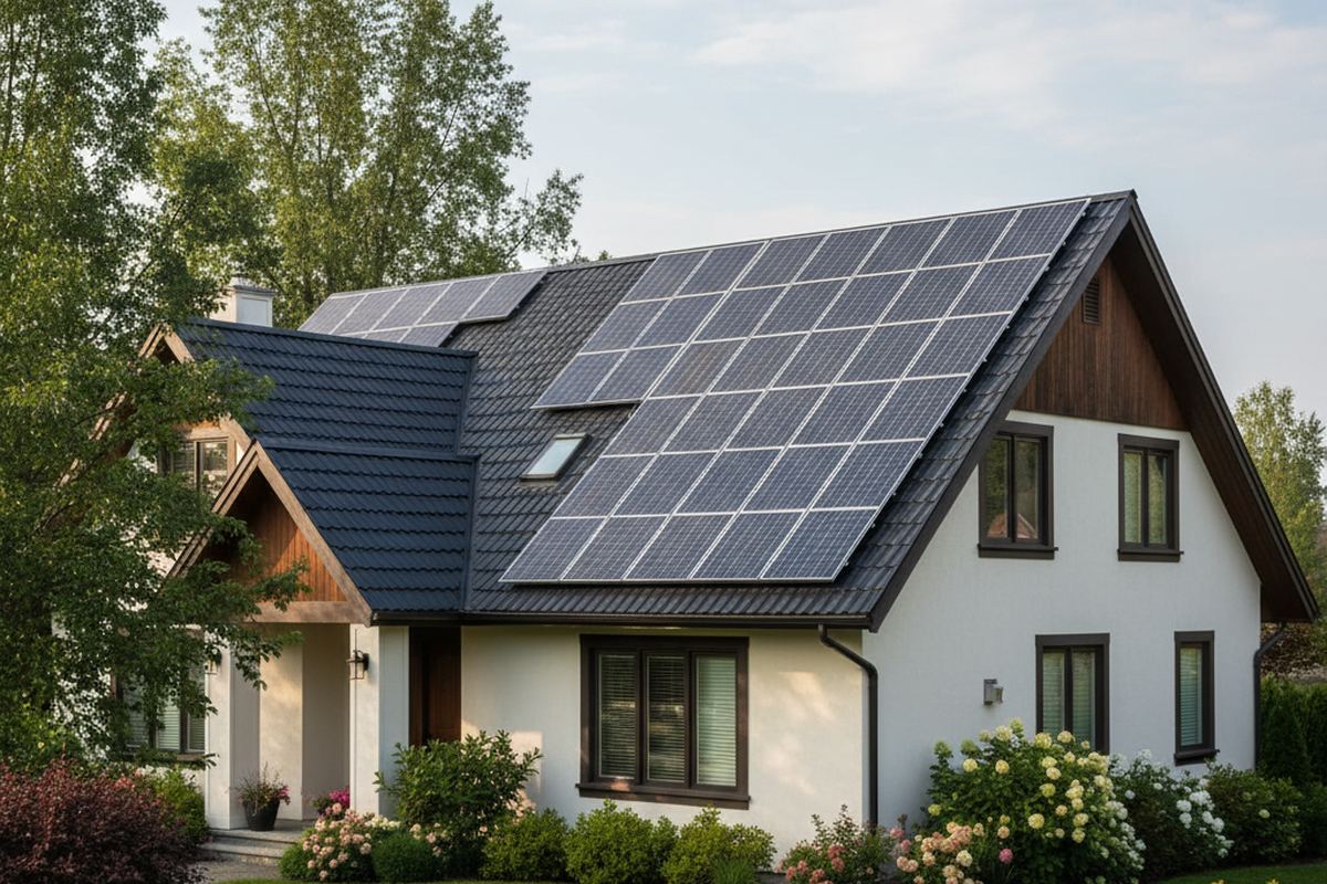 Solar panels on a home roof