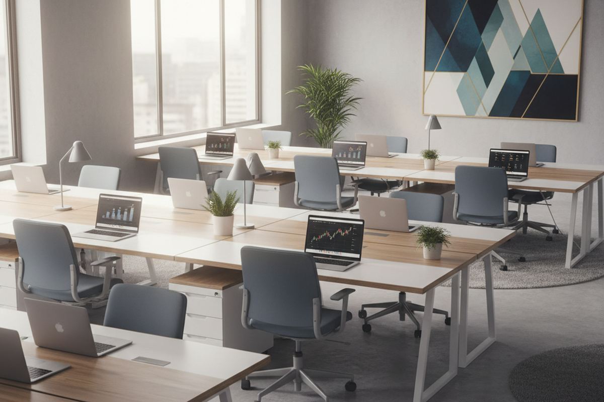 Startup office with laptops