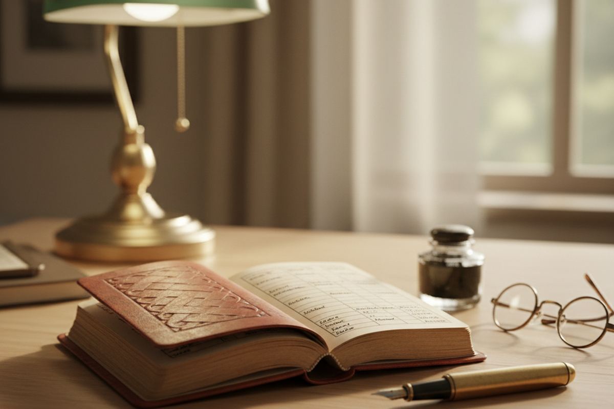Small ledger book on desk