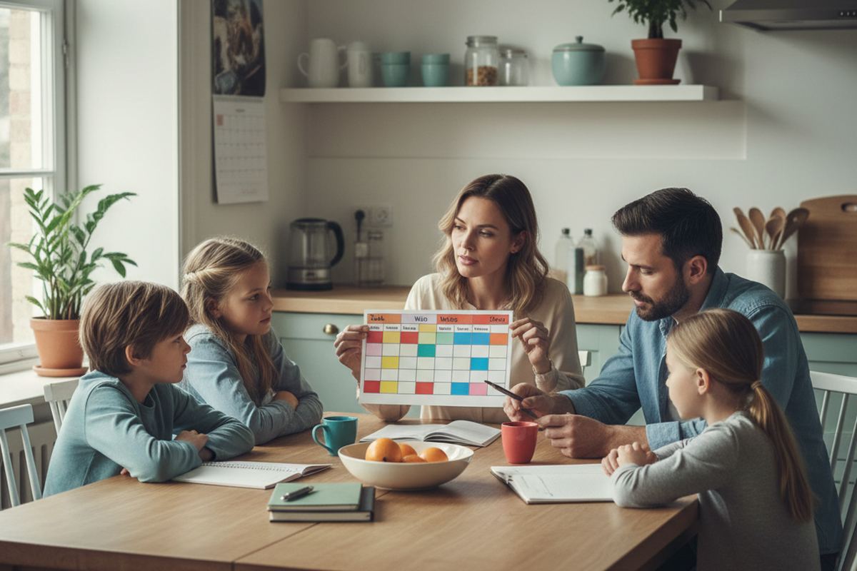 Family meeting at kitchen table