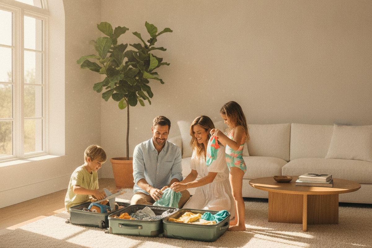 Family packing for a vacation