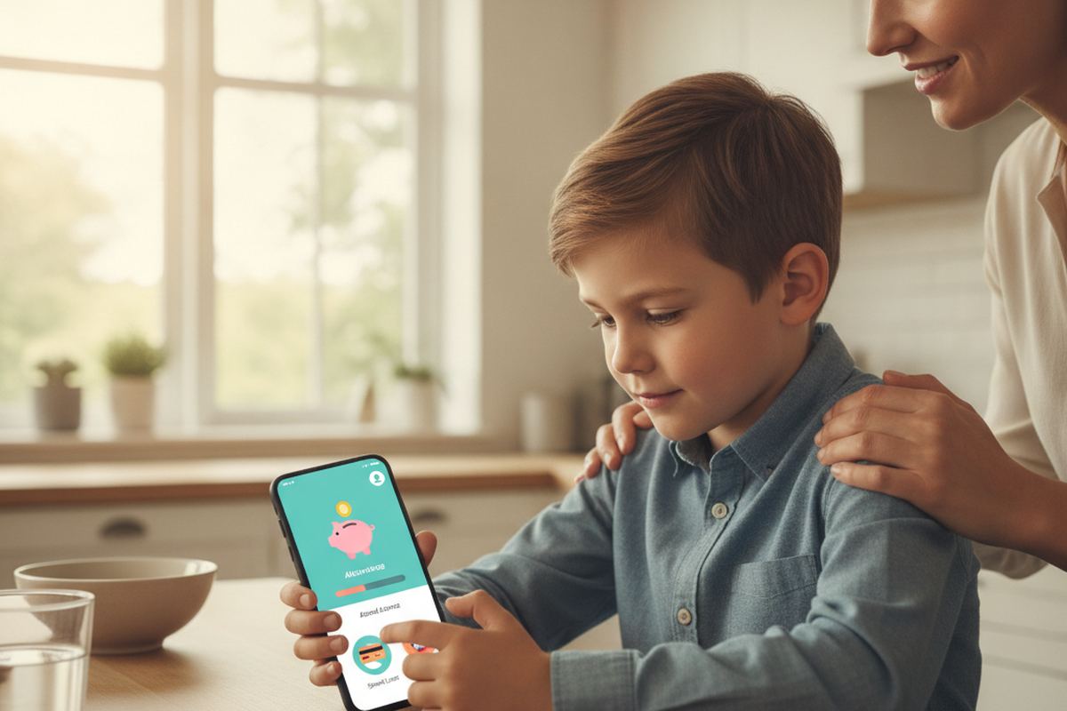 Kid using debit card app
