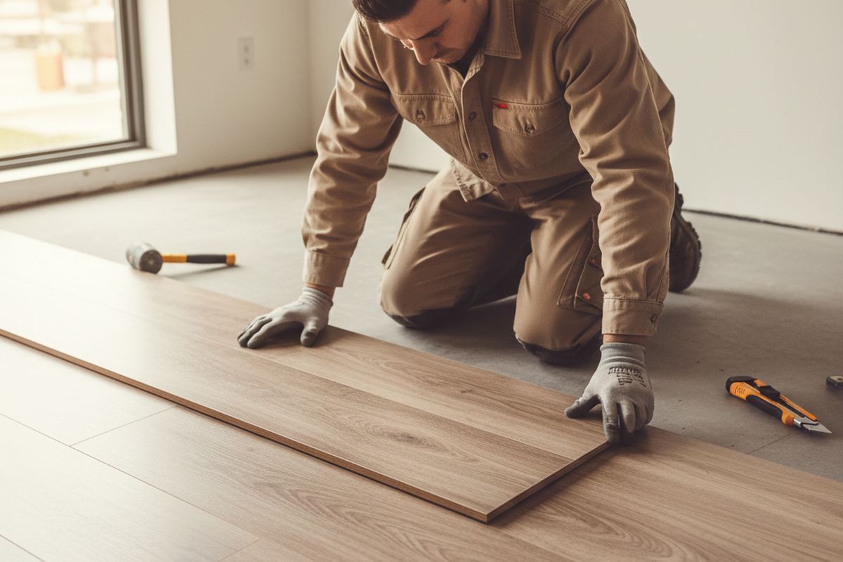 Installer laying LVP planks