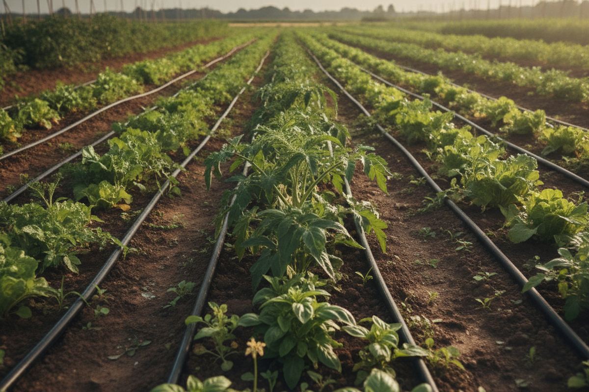 Drip irrigation on garden bed