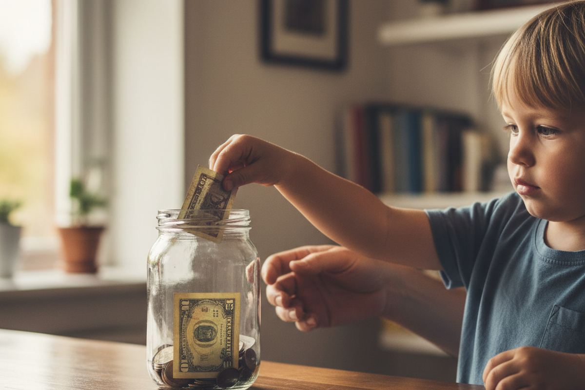 Kid donating from give jar