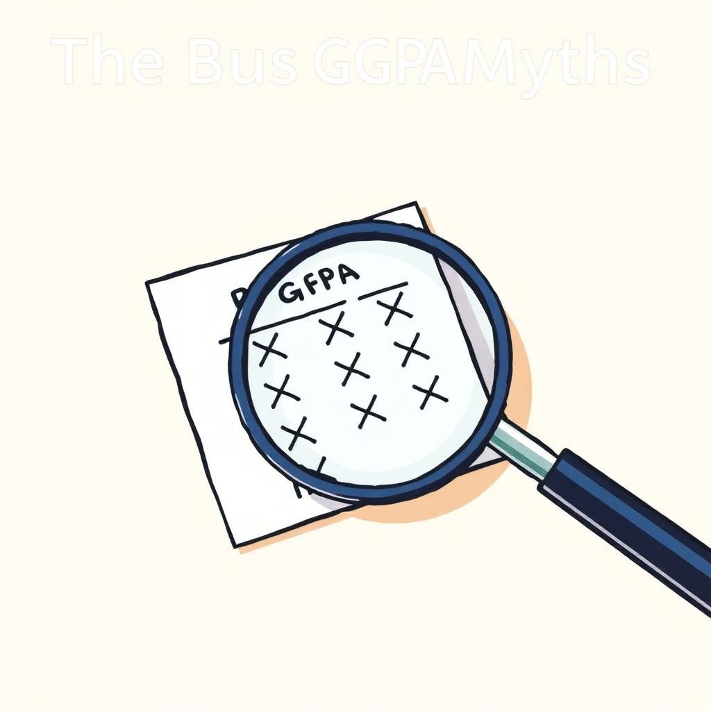 Magnifying glass over a report card debunking myths