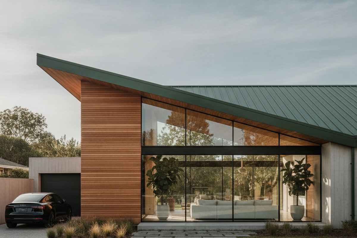 Modern green metal roof on a home