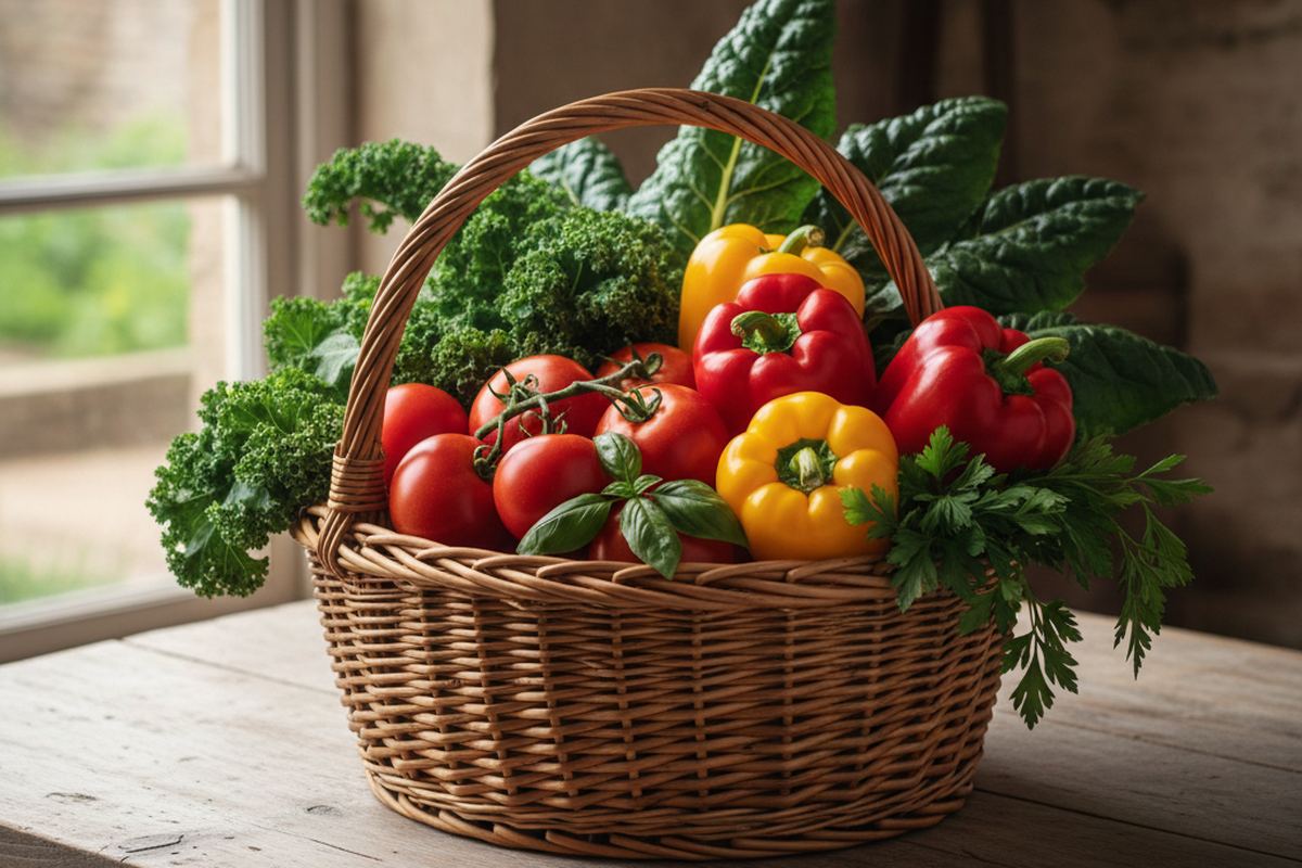 Basket of fresh garden produce