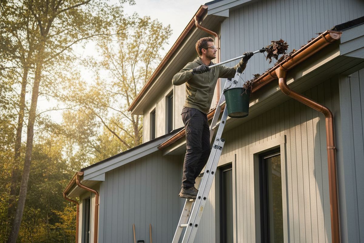 Cleaning gutters with a scoop