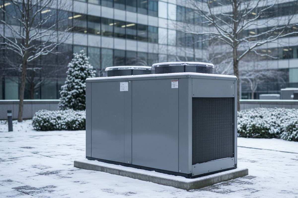 Heat pump outdoor unit in winter