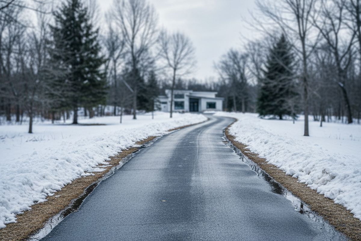 Snow melting on a heated driveway