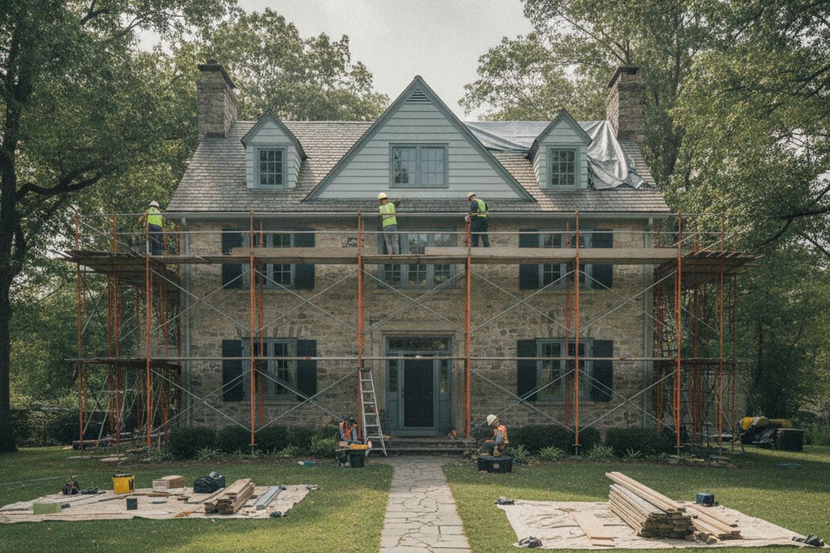Old home with maintenance in progress