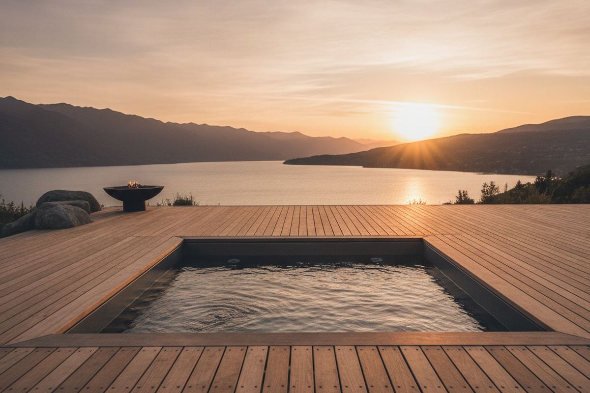 Modern hot tub on a deck