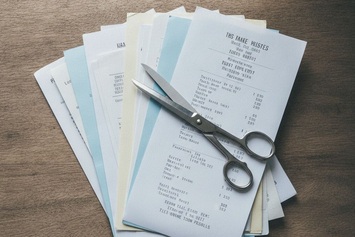Receipts and scissors on a table