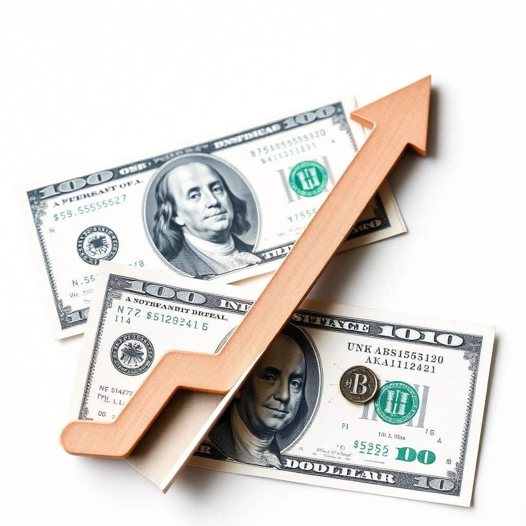 Dollar bills under a rising inflation arrow