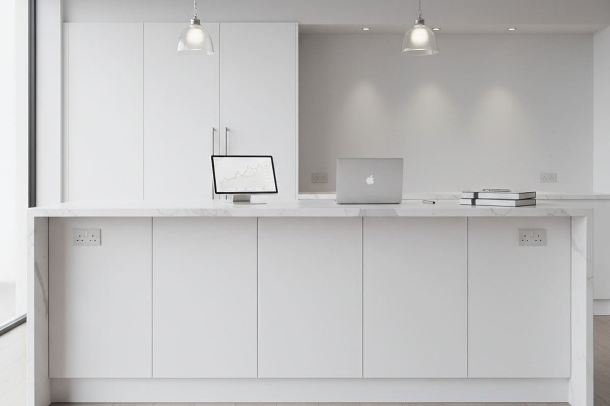 Modern white kitchen island