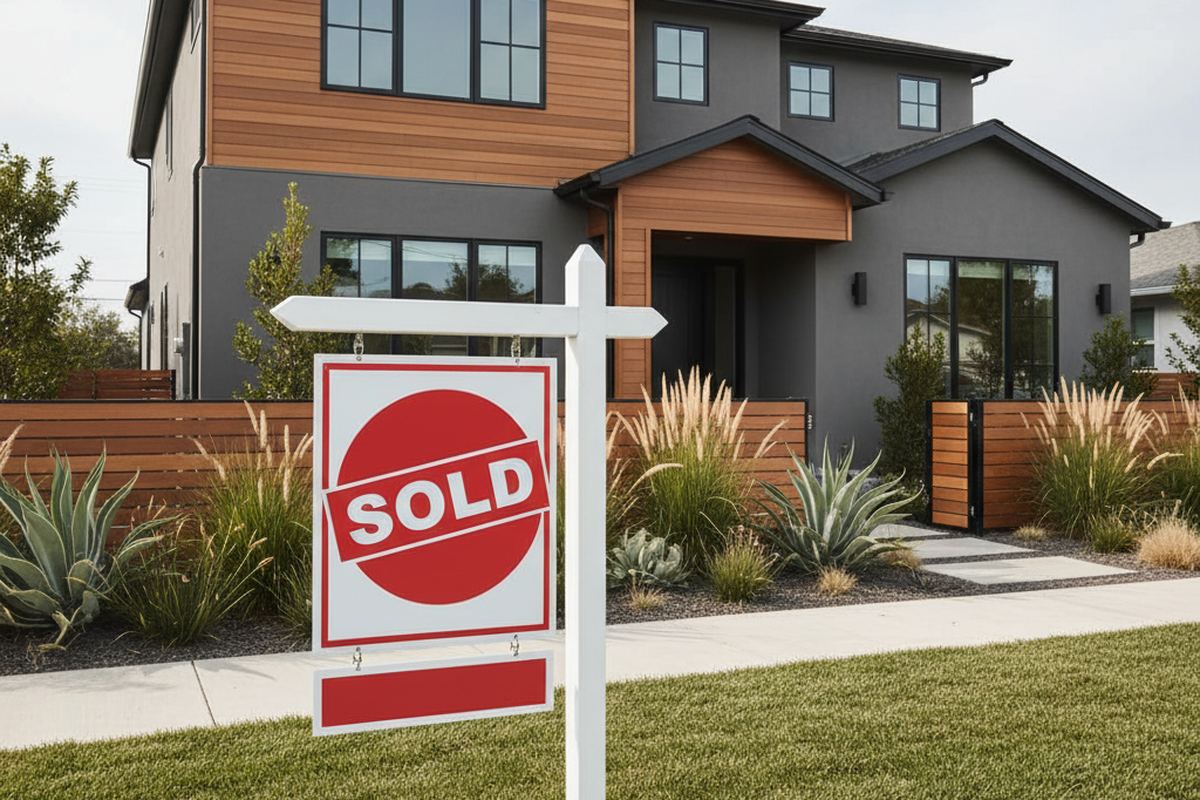 House sold sign with new kitchen