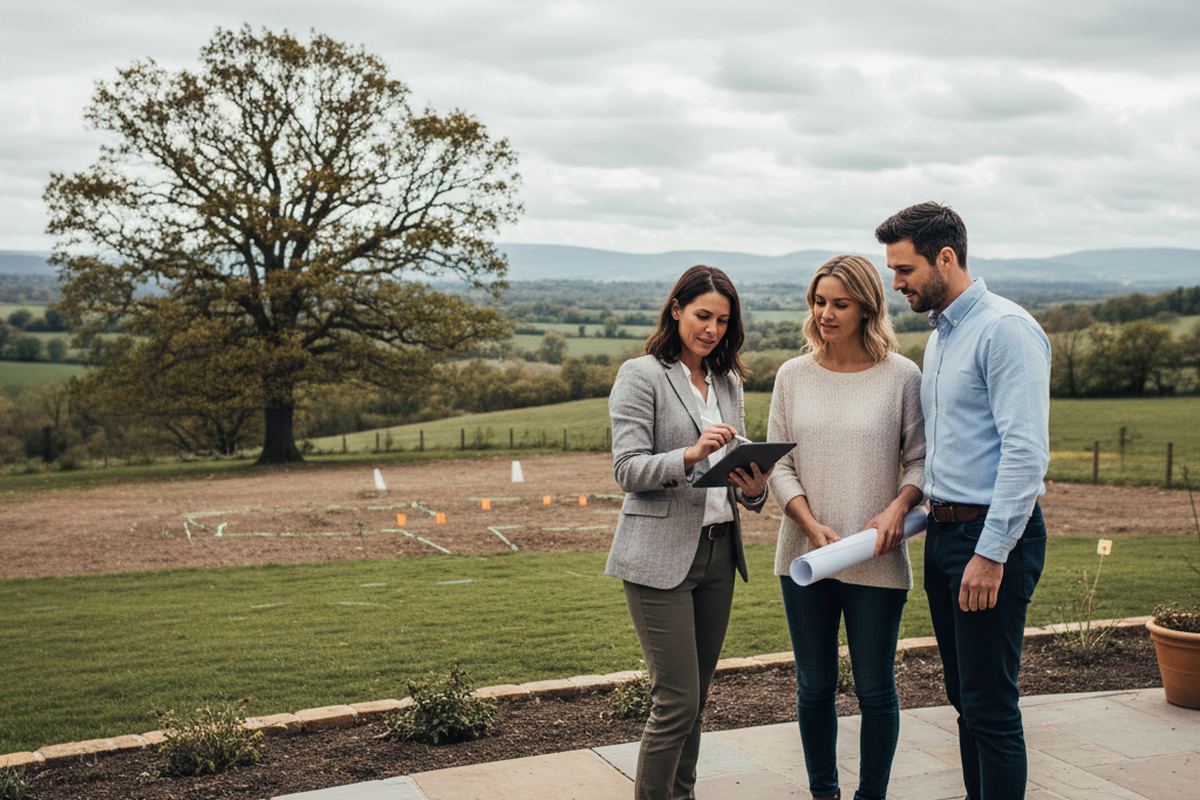 Landscape designer with clients